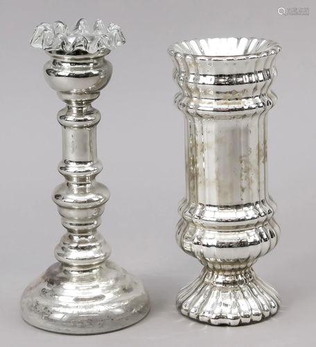 Two peasant silver candlestick