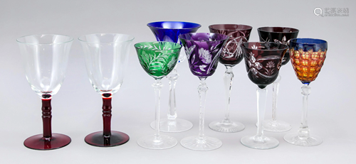 Nine wine goblets and glasses,