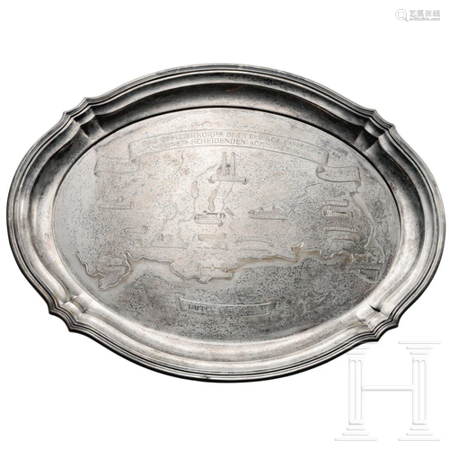 A silver plate as an officer's farewell present of the