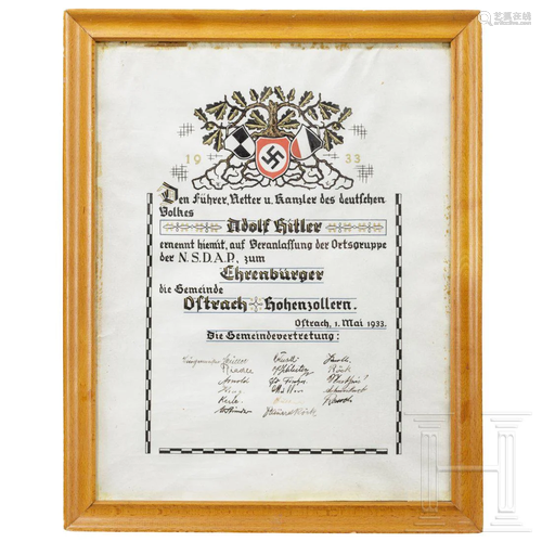 Adolf Hitler â€“ an honorary citizenship of the town