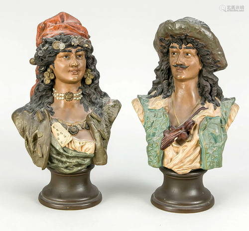 Pair of busts, gypsy couple, w