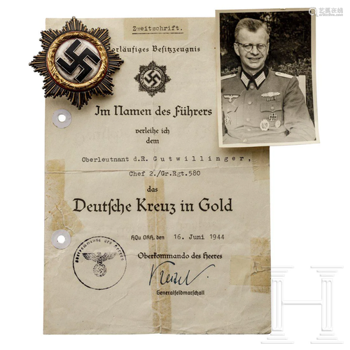 Hauptmann Fritz Gutwillinger â€“ a German Cross in gold