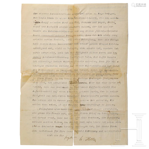 Adolf Hitler â€“ a signed letter about his rivalry with