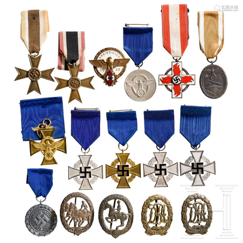 A group of 16 badges and medals - a Fire Brigade Honor