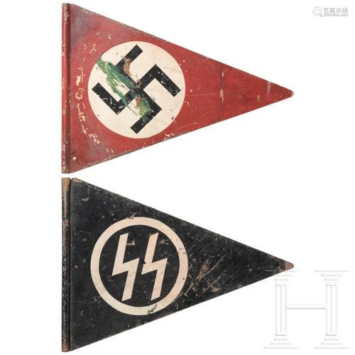 A pair of vehicle pennants for SS service vehicles