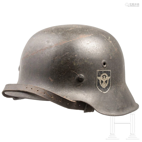 A police steel helmet M 42 with double decals