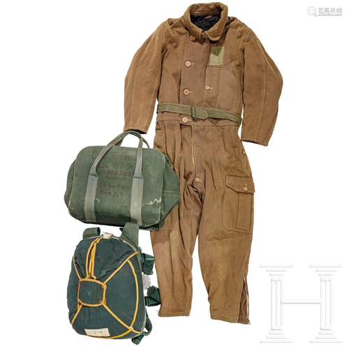 A parachute and a pilot's flight suit, World War II