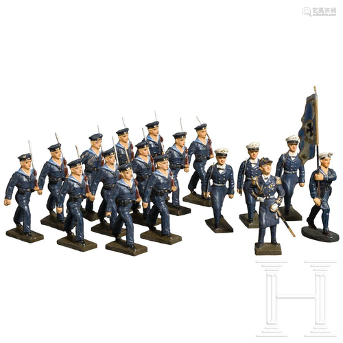 A collection of 17 Lineol and Elastolin navy soldiers