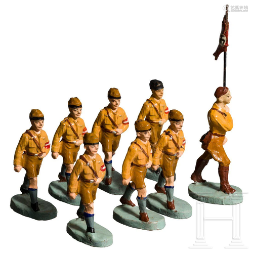 Seven marching Elastolin NAPOLA-Jungvolk figures and a