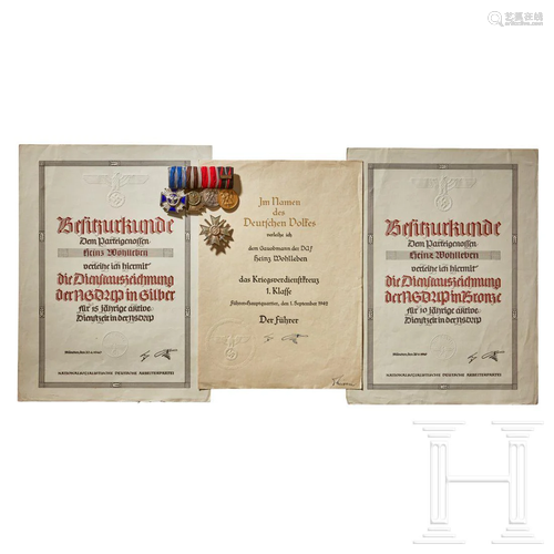 Award citations and medals to Reichstag Deputy Heinz