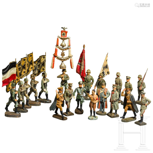 19 Elastolin and Lineol figures with Hitler, Goering,