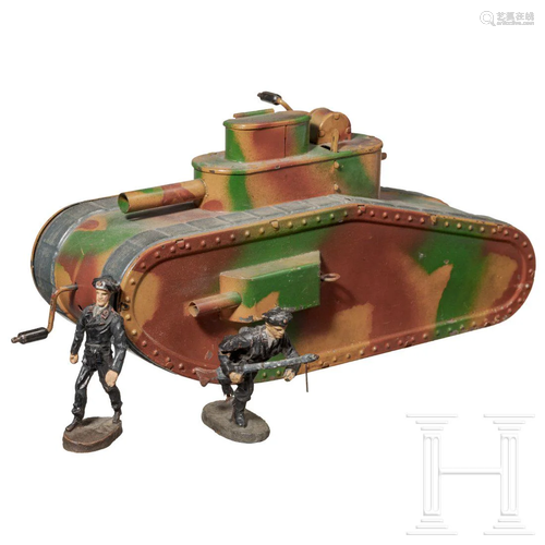 A Hausser tank 0/730 in camouflage with two Elastolin