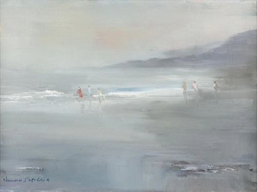 Norman J. McCaig (1929 - 2001) Figures on a Beach Oil