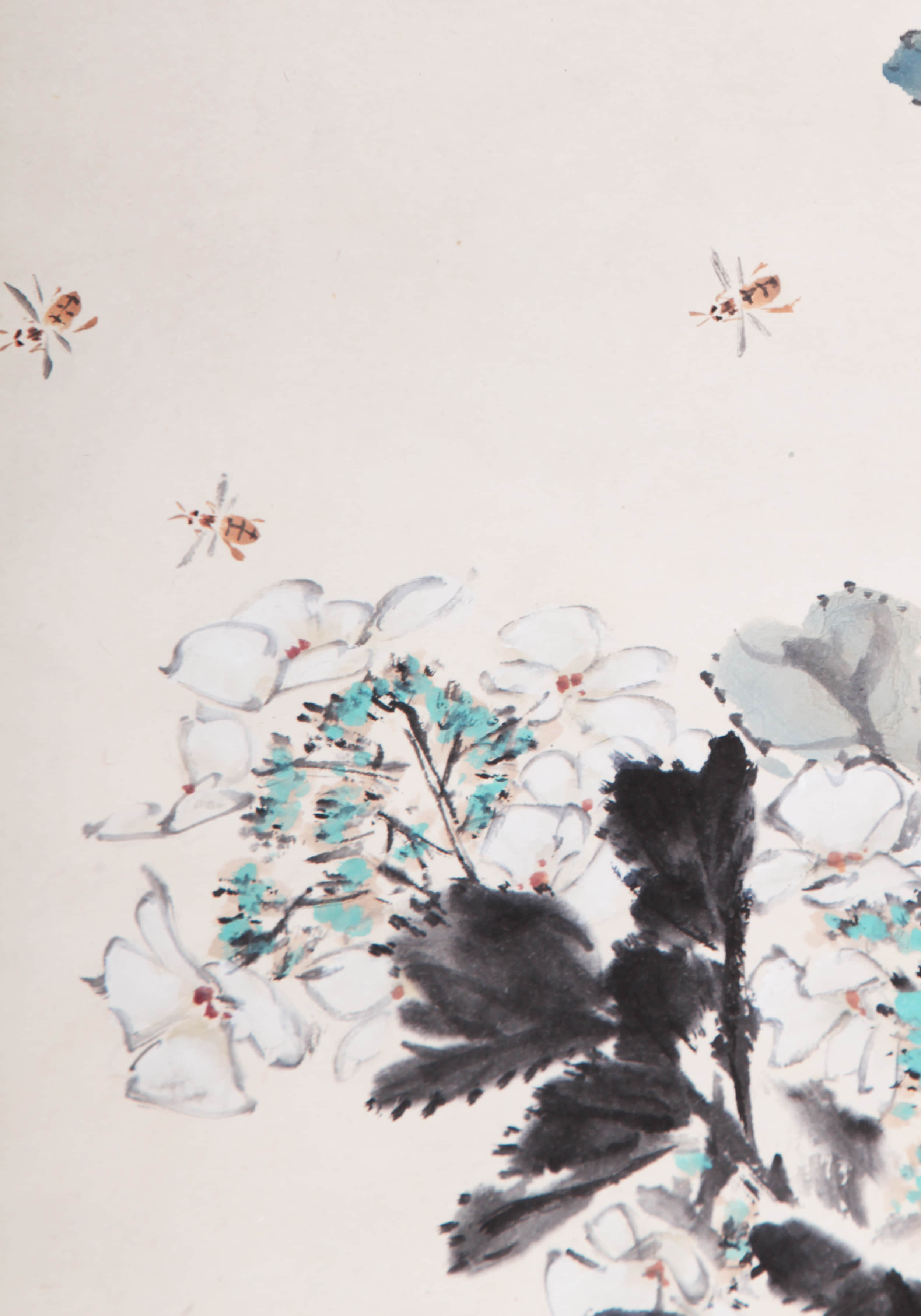 王雪涛花卉蜜蜂设色纸本立轴