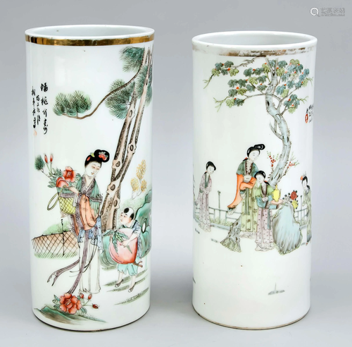 2 Famille Rose vases, China, l