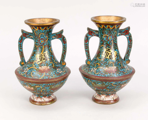 Pair of cloisonnÃ© double-handl