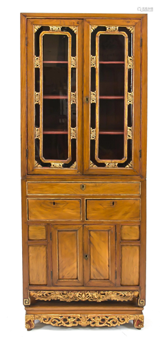 Asian glass top cabinet, 19th