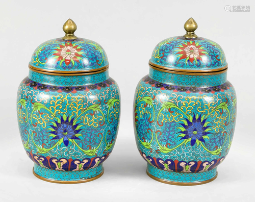 Pair of cloisonnÃ© lidded vases