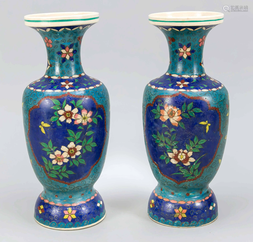 Pair of ceramic cloisonnÃ© vase