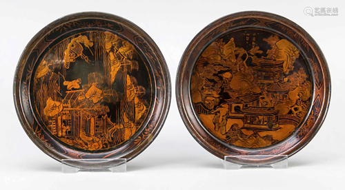 2 black lacquer plates in zhao