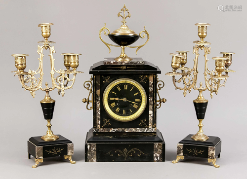 Fireplace clock set, 3 pieces,