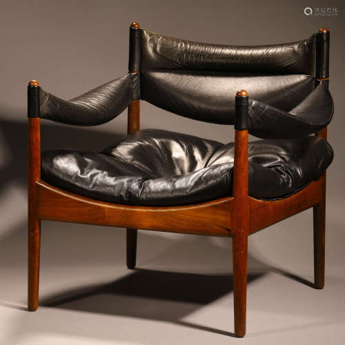 近代 丹麦设计师（克里斯蒂安·维德尔）玫瑰木小牛皮羽绒椅