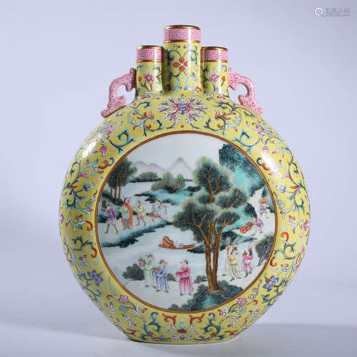 Qing Dynasty Qianlong pastel three tube bottle