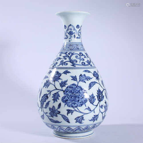 Spring bottle of blue and white lotus pattern jade pot in Mi...