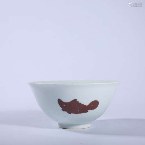 Ming Dynasty Chenghua glazed red three fish bowl