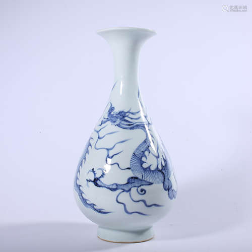 Blue and white jade pot spring vase with dragon pattern in Y...