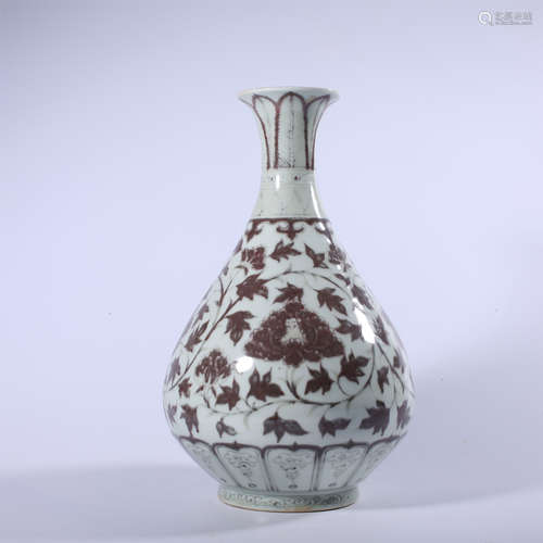 Hongwu glazed red lotus pattern jade pot spring vase in Ming...