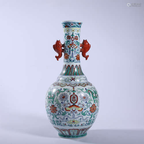 Qing Dynasty Qianlong pastel vase with two ears