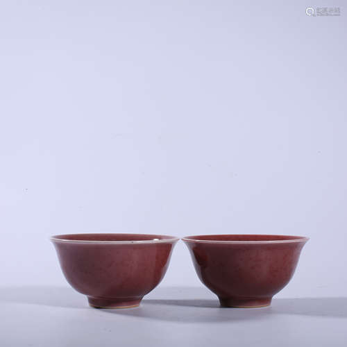 A pair of Xuande red glazed bowls in Ming Dynasty