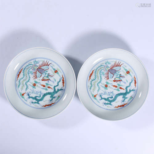 A pair of Daoguang doucai dragon and phoenix pattern plates ...