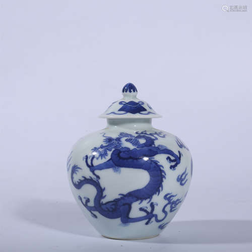 Qing Dynasty Kangxi blue and white dragon tea pot