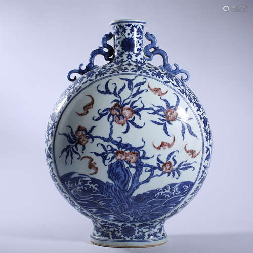 Qing Dynasty Qianlong blue and white underglaze red peach fl...