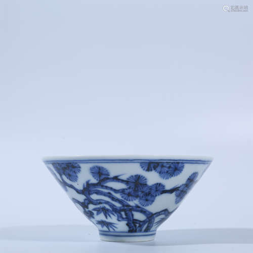 Xuande blue and white bowl with pine, bamboo and plum patter...