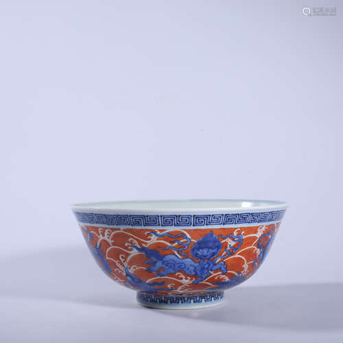 Qing Dynasty Qianlong blue and white animal bowl with red ba...