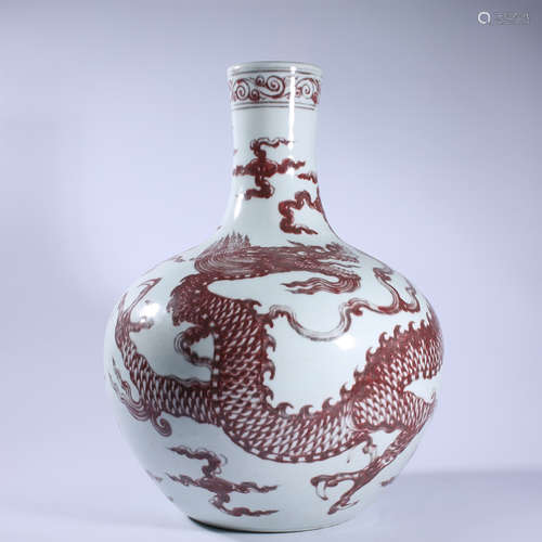 Glazed red dragon shaped celestial sphere bottle of Ming Dyn...