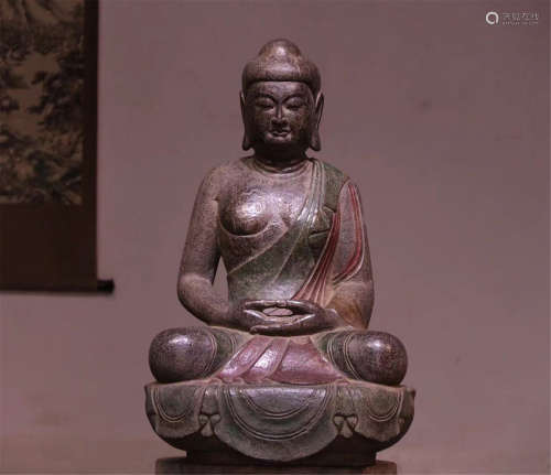 A CELESTINE STONE SITTING SAKYAMUNI STATUE