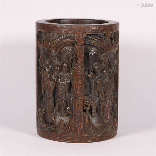 A QING STYLE AGARWOOD BRUSH HOLDER