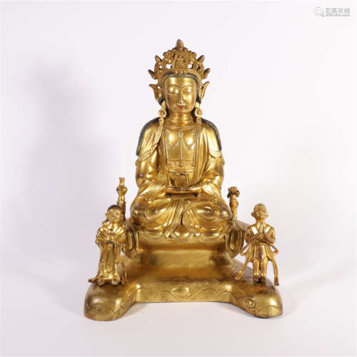 A GILT BRONZE SEATED BUDDHA STATUE