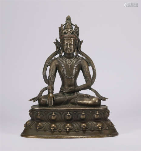 SITTING BUDDHA STATUE WITH SILVER INLAY