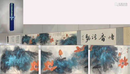 A LONG HAND SCROLL OF LOTUS PAINTING