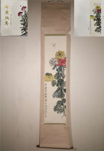 A PAINTING SCROLL OF CHRYSANTHEMUM AND DRAGONFLY