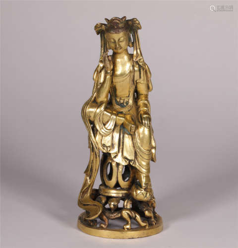 A GILT BRONZE STATUE OF CONTEMPLATING BUDDHA