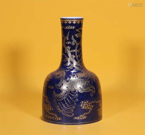 A BLUE GLAZED PORCELAIN BELL SHAPED ZUN