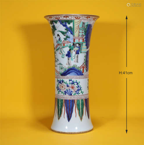 A WU CAI GLAZED PORCELAIN GU VASE