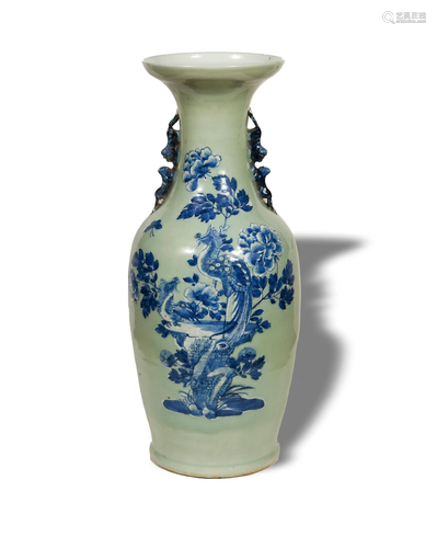 Chinese Celadon Blue and White Floor Vase, 19th Century