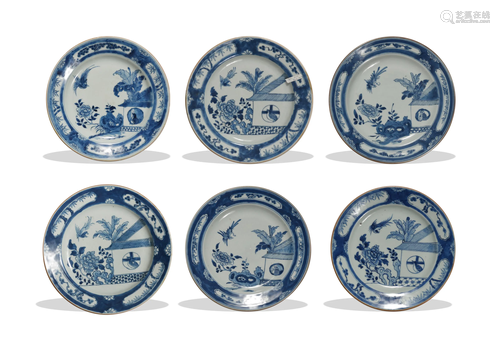 Six Chinese Blue and White Export Plates, 18th Century